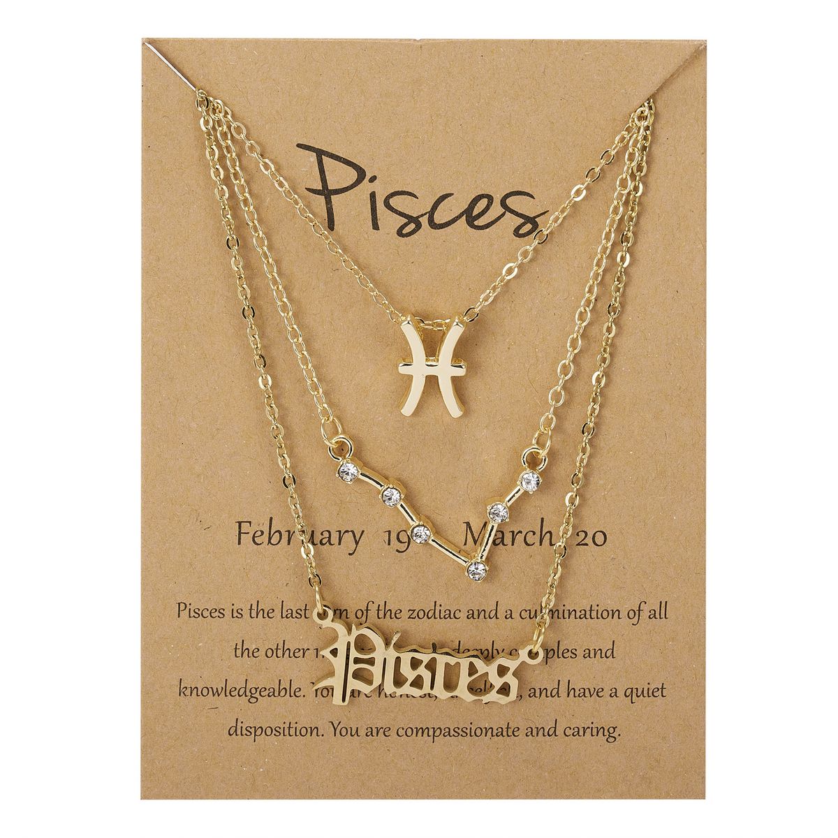 Zodiac Symbol Starry Sky Pendant Necklace Gold Pisces