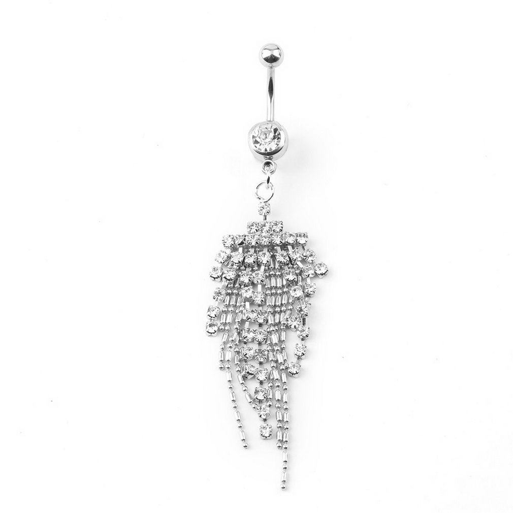 Fashionable Tassel Diamond Nail Hoop Belly Ring Navel Pendants Body Jewelry-silver