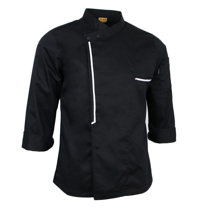 Retro Chef Jacket Coat Uniform Long Sleeve Hotel Kitchen 2XL Black