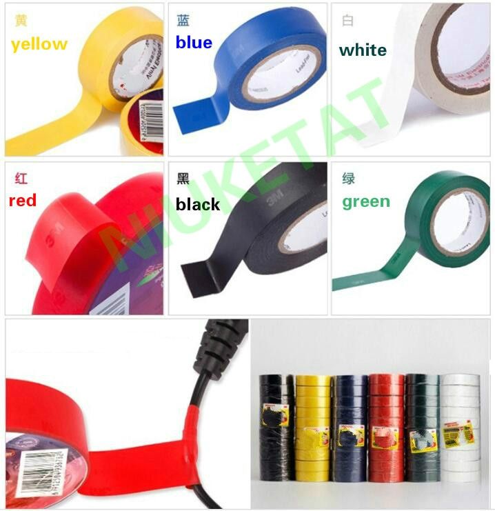 5pcs/lot 5 Color High Voltage For 3M Vinyl Electrical Tape 1500# Leaded PVC Electrical Insulation Tape 18mm*10mm*0.13mm