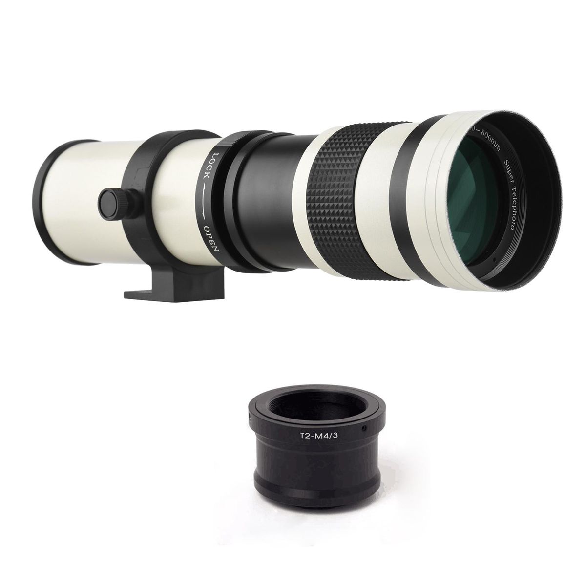 Camera MF Super Telephoto Zoom Lens F/8.3-16 420-800mm T2 Mount with M4/3-mount Adapter Ring 1/4 Thread Replacement for Panasonic G9 GH5 II GX7 GX8 GX9 GX850 G90 G91 G95 G100 Olympus E-M1 E-M5 E-M10 I II III E-PM2 E-PM1 Pen-F
