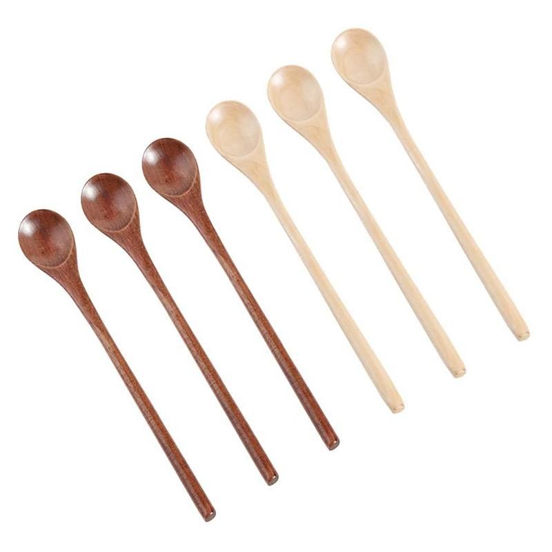 6 Pcs Wooden Spoon,Long Handle Wood Spoons Mixing Stirring