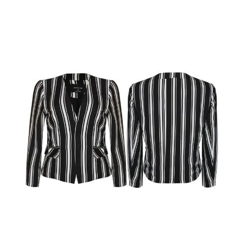 Monochrome Stripped Zipper Pocket Blazer