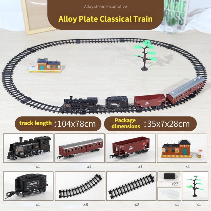 Simulation Steam Train Alloy Metal Car TraRailway Classical Train Model with  Battery Operated Kids Toy Gift