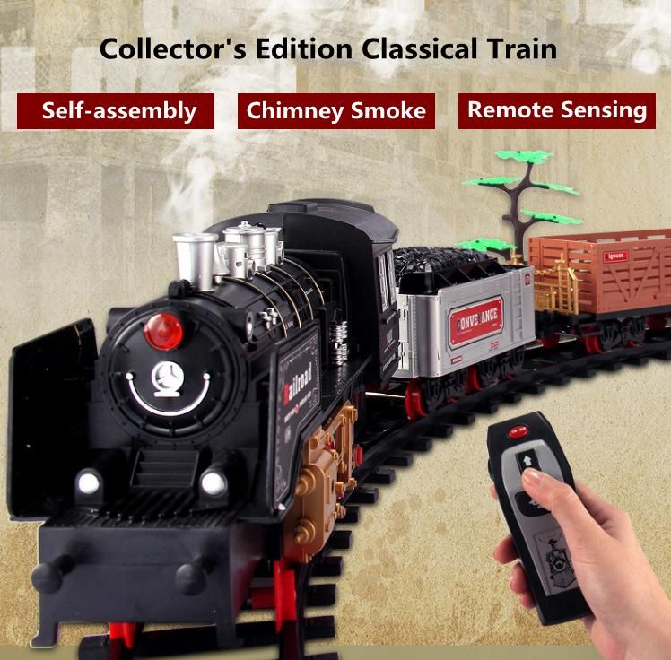 Simulation Electric Assembled RC Train Four-section Body  Scene Chimney   666CM Long TraChildren RC Toy