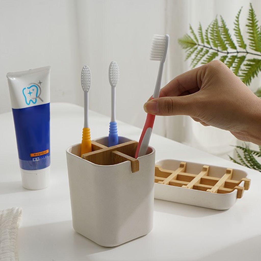 Compartments Toothbrush Holder  Storage Organizer Spatula White