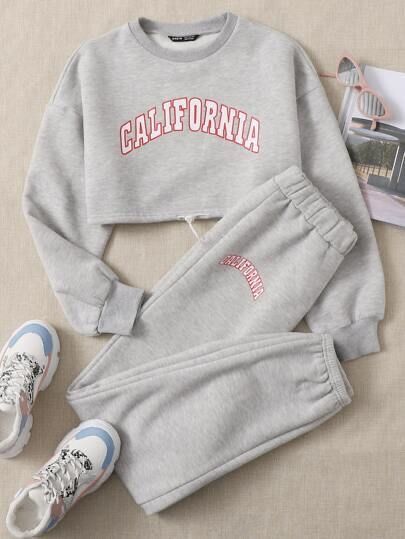 Grey Crop Sweatshirt  And Joggers