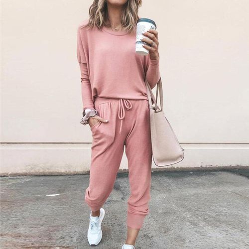 Ladies Long Sleeve Casual Suit-pink