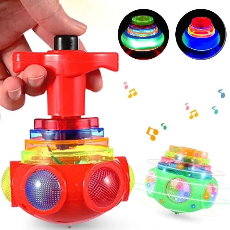 Novelty LED Light Music Gyro Creative Cartoon Colorful Spinning Launch Gyro Toys Kids Puzzle Decompression Toy Party Game Gifts
