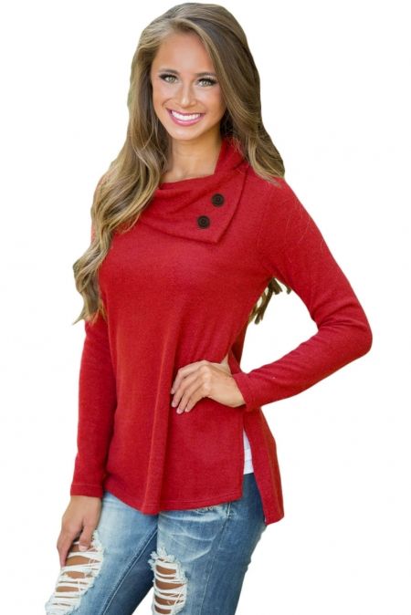 Mfed Dark Red Cowboy Fashion Button Detail Sweatshirt