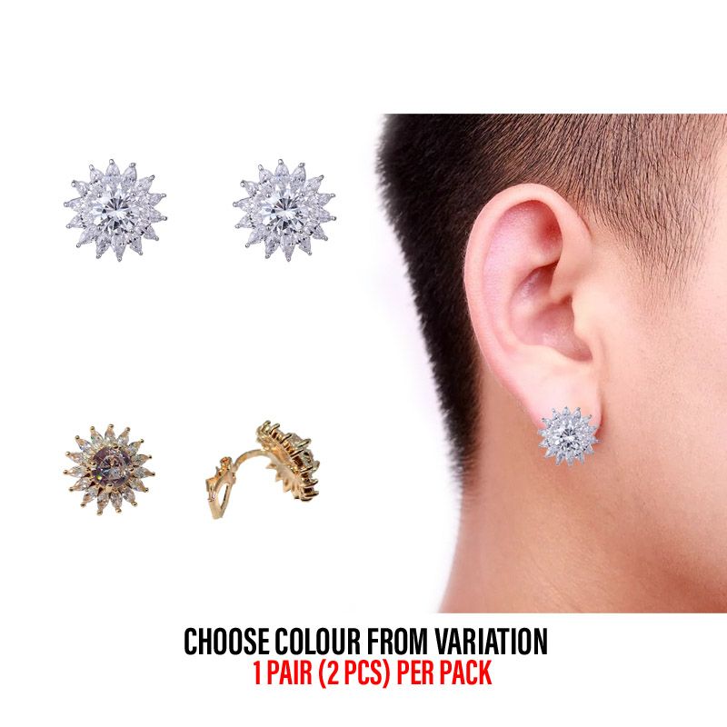Luxury Non Pierce Men's Earring Ice Cubic Zirconia Clip Earrings For Men Women Non Pierced Fashion Zirconium Crystal Stone Ear Clips Party Jewelry