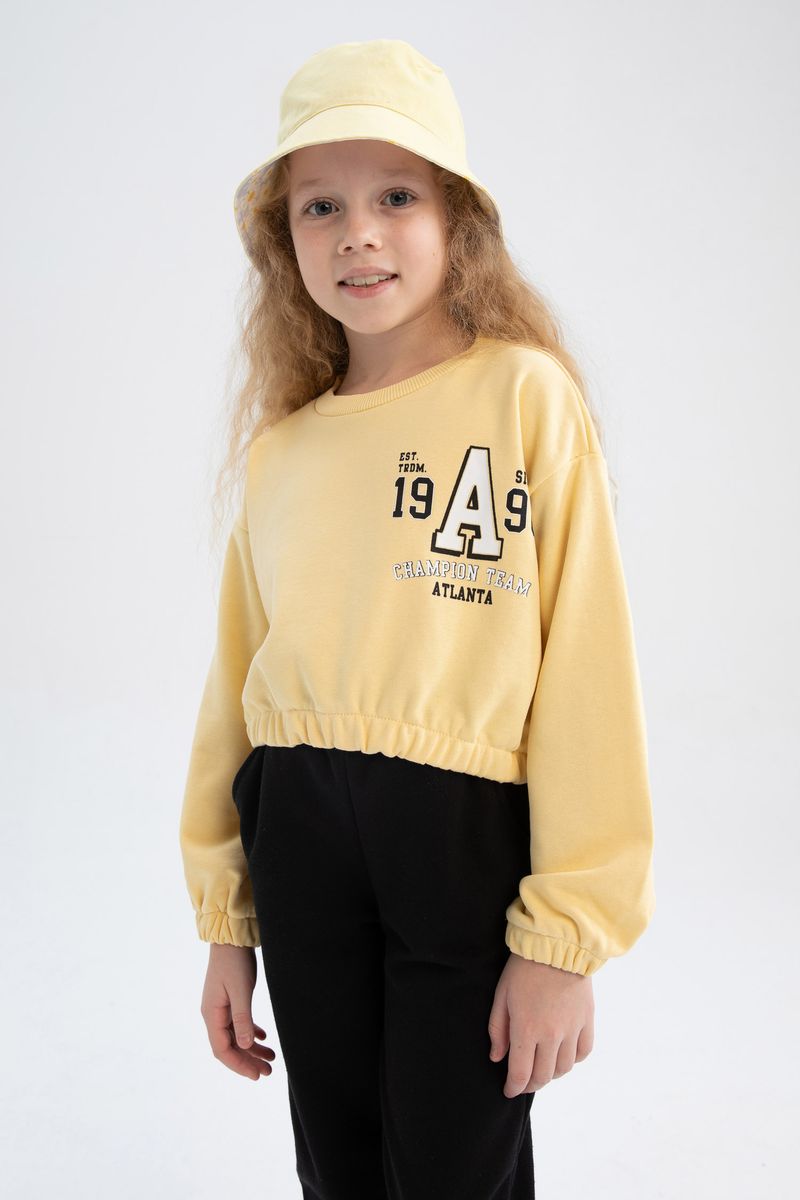 Girl Knitted Regular Fit Crew Neck Sweat Shirt - Beige
