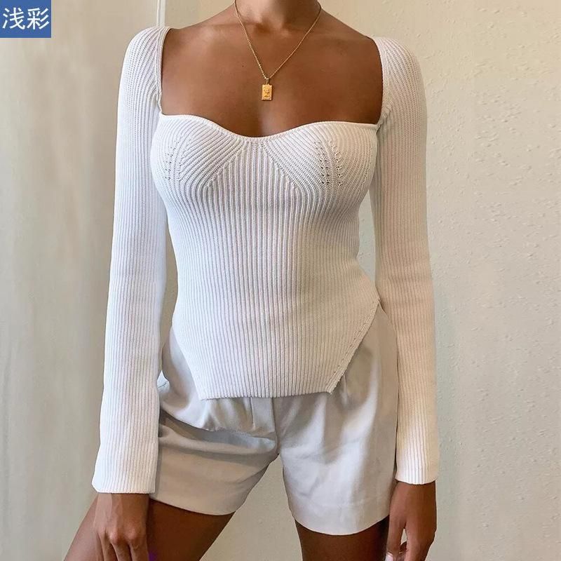 New Autumn and Winter Top Design Sexy Stretch Off Shoulder Bottom Knitted Sweater for Women