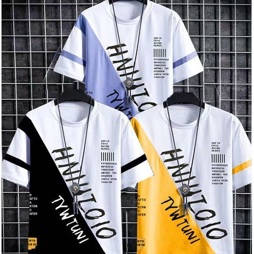3 Pieces (Yellow+Black+Purple)=6599 Men's T-shirt M-5XL Large Size Shirt Tops