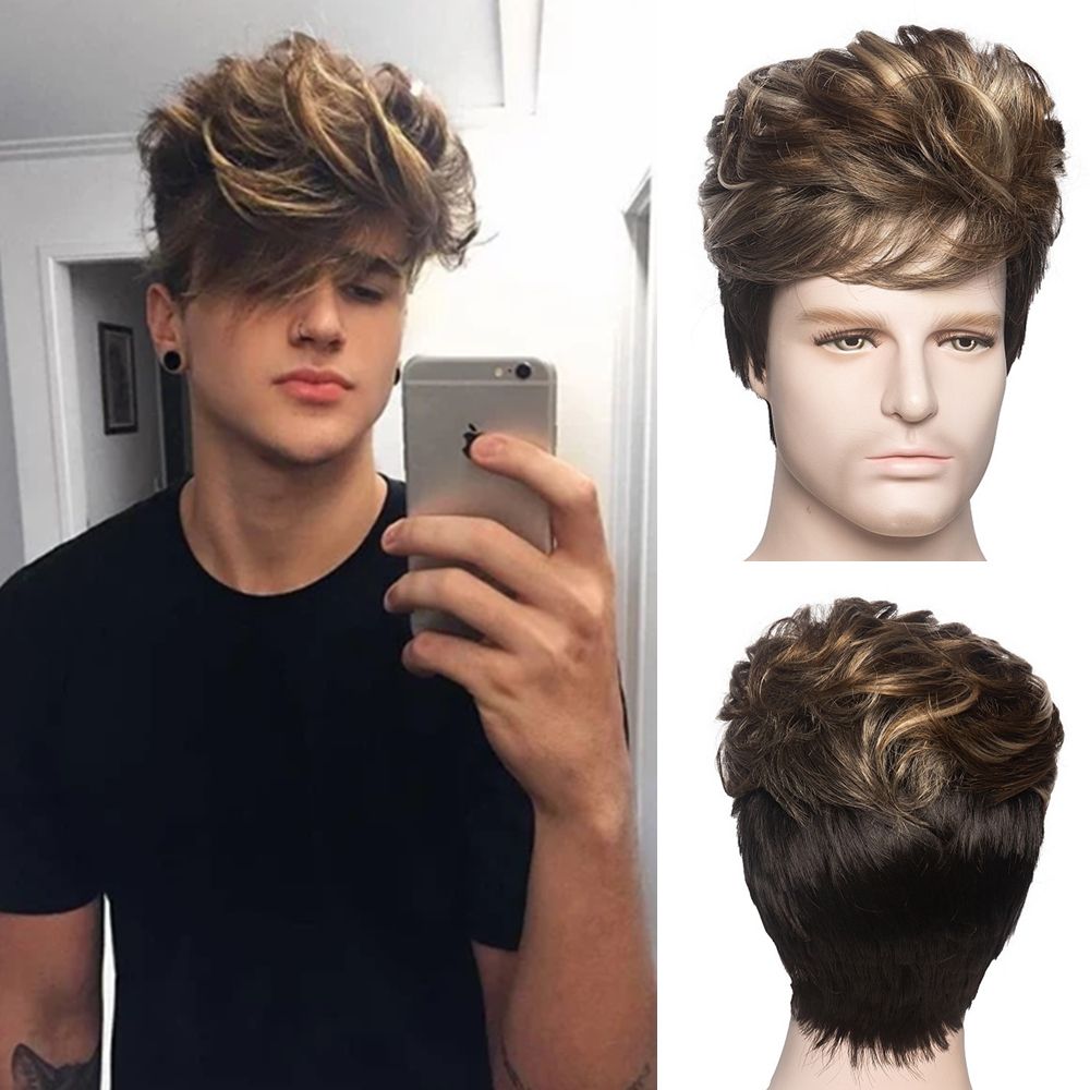 Men's Smooth Natural Wig Straight Hair Synthetic Men's Wig