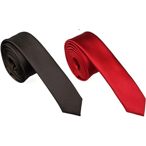 Men's Slim Long Ties  - Set Of 2 - Red & Black