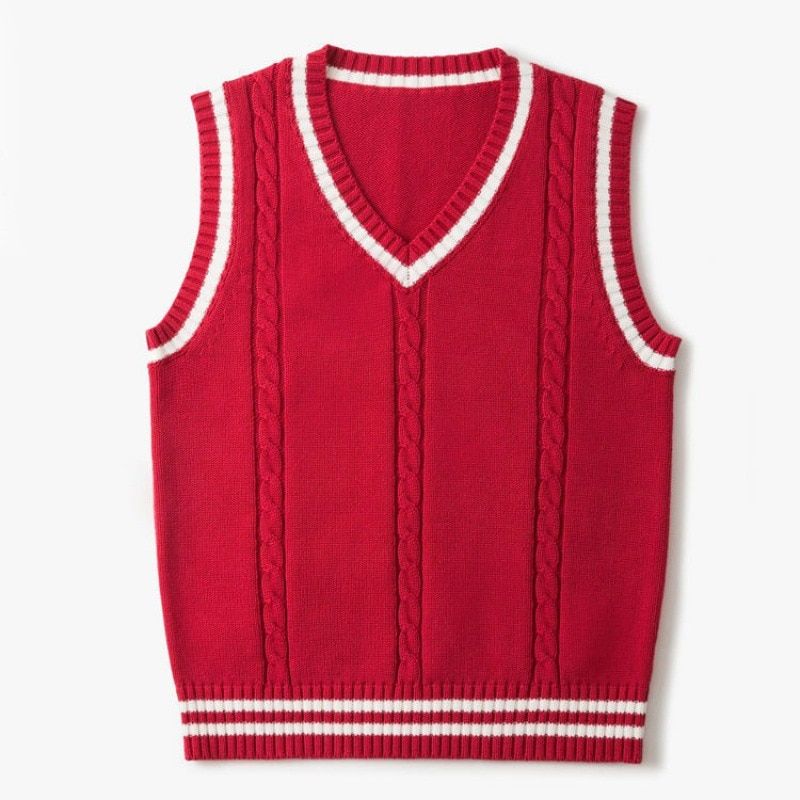 Mens Fashion Winter Thick V-Neck Sleeveless Vest Sleeveless Sweater-Red