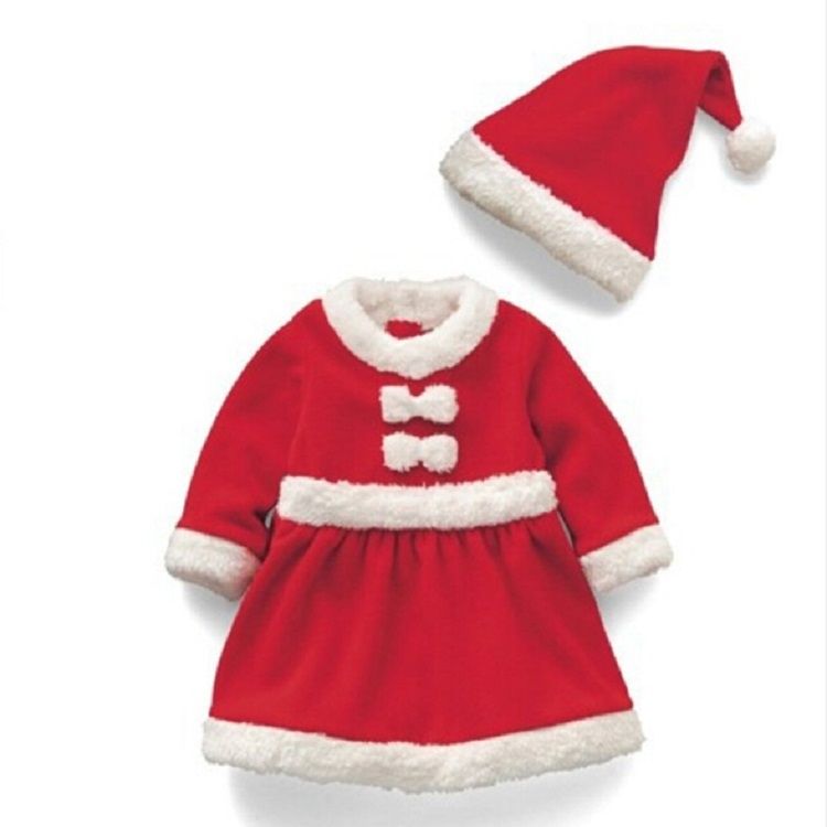 Santa Claus Costume + Hat Set, Girl Size:130cm