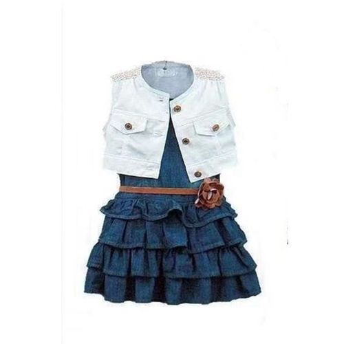 Kids Girl Retro Denim Sets 3pcs Sleeveless Coat Skirt Belt