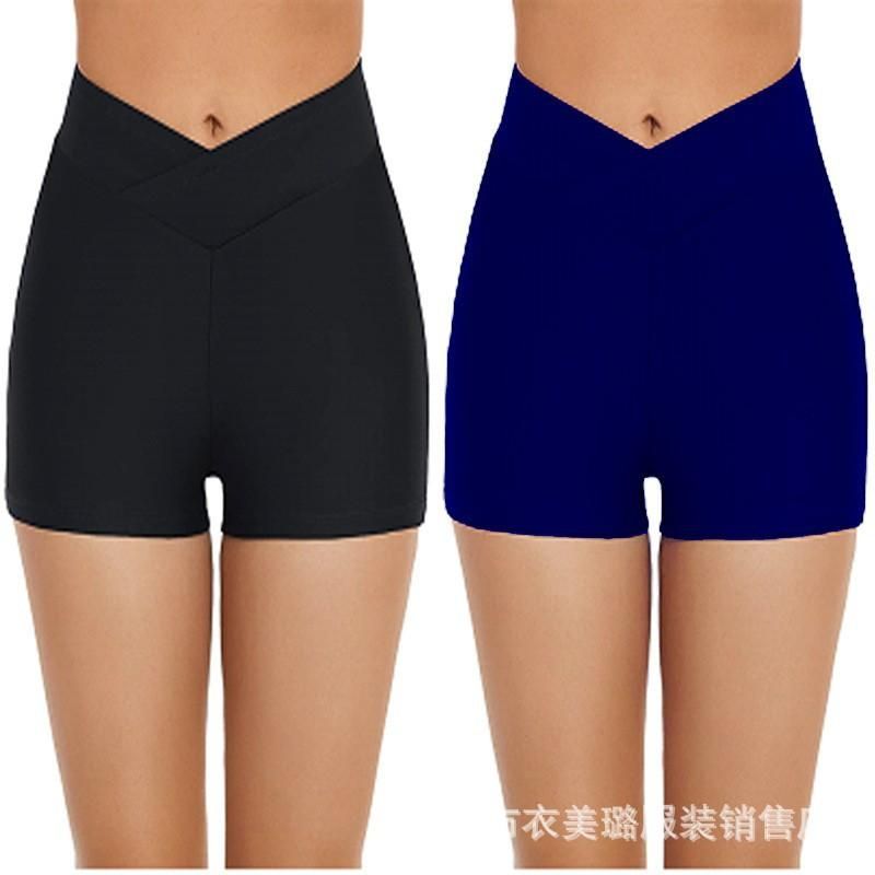 New style swimming trunks women's boxers high waist conservative tight solid color single beach
