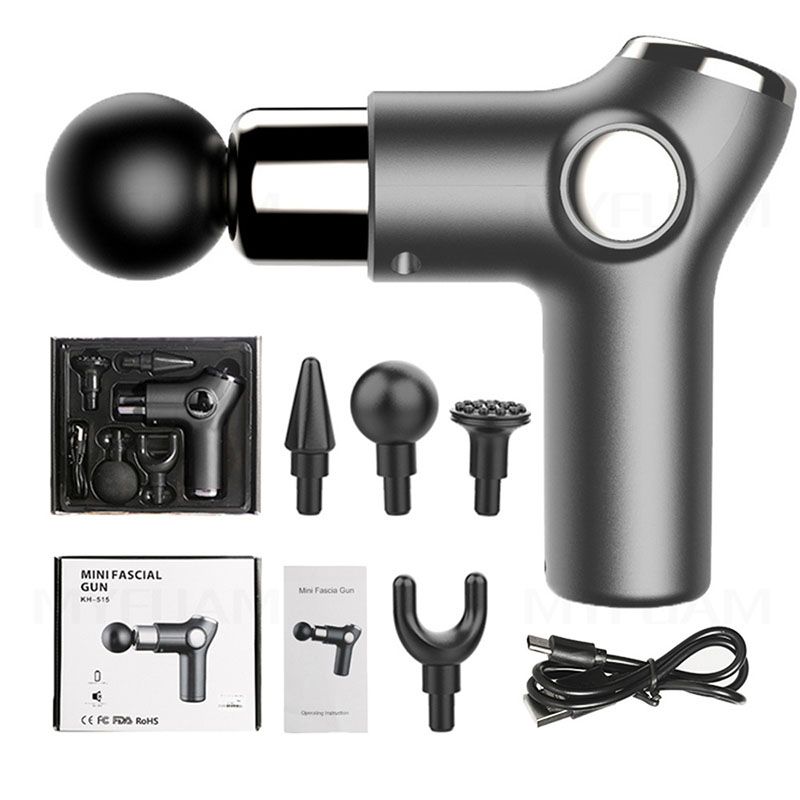 Portable Electric Massage Gun Neck Back Body Massager Machine Mini LCD Display Booster Deep Relaxation Muscle Pain Relief-grey
