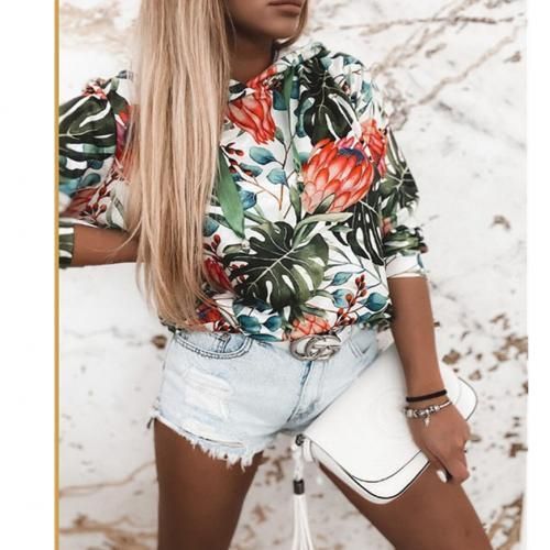 New Floral Print Hooded Women's Sweater