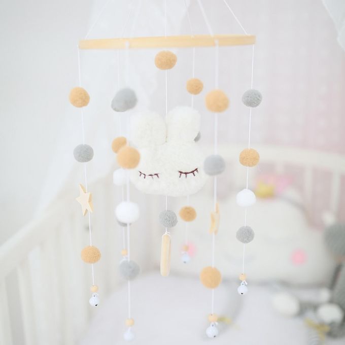 Baby Mobile Rattle With Rabbit For Bedroom Nursery Baby Mobile White