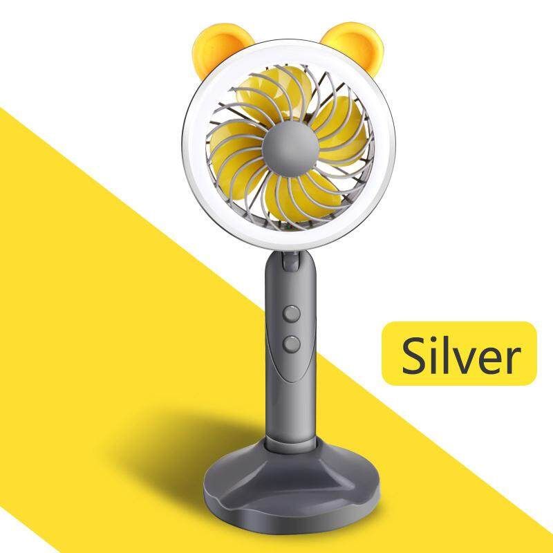 2-in-1 2 Speeds Portable USB Fan With LED Light Grey