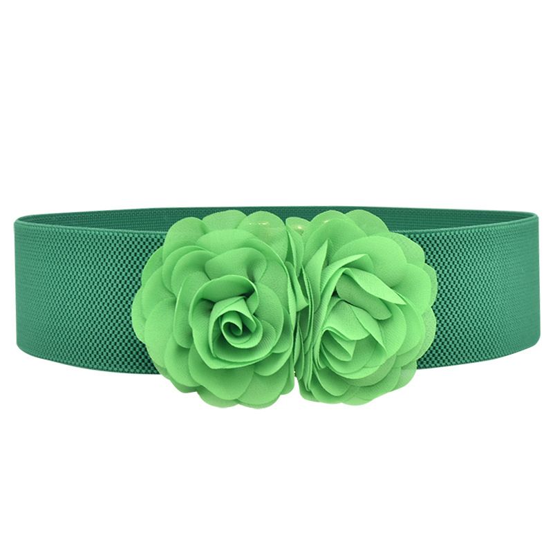(Green)Solid Color Elastic Waist Belt Lady Dress Waistbands Vintage Corset Floral Decorative W XXM