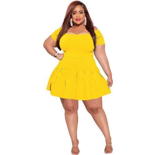 Plus Size 5XL 2 Piece Club Outfits Off Shoulder Crop Top Skirt Y Party Wear