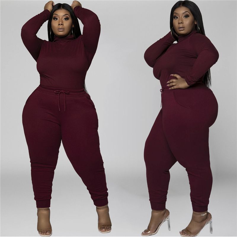 Winter Two Piece Outfits For Women Turtleneck Long Sleeve Top And Pants Sets
