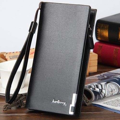 Executive Mens Long Wallet Zipper Multifunction Hand Bag-Black
