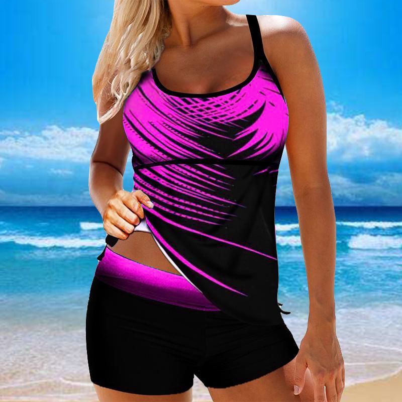 Women Tankini Beach Print Backless 2 Piece Swimsuit Fashion Spaghetti S Female Bathing Suit Swimwear WA00992-PINK KIP