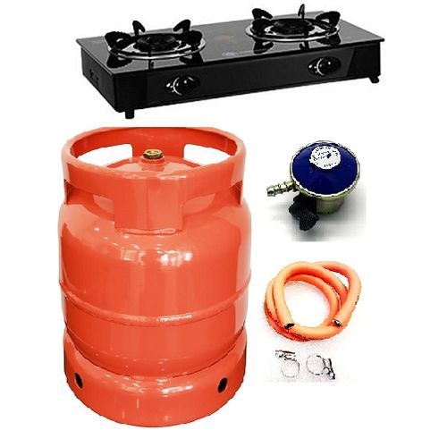 Glass Gas Cooker With 10Kg Camping Gas Cylinder, Regulator Hose & Clip