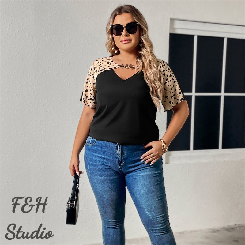 F&H 3645 XL-4XLShort Sleeve Top With Irregular Neck Black