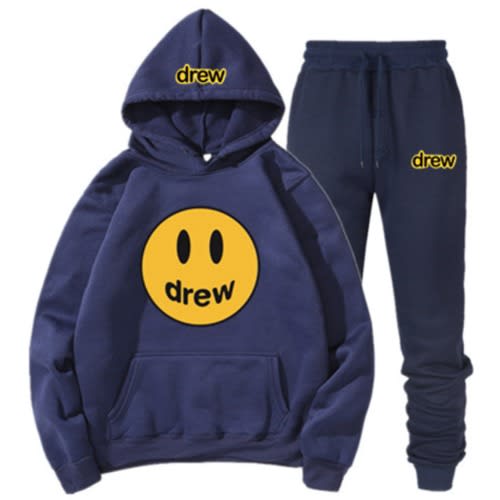Hoodie And Jogger With Drew Prints - Blue