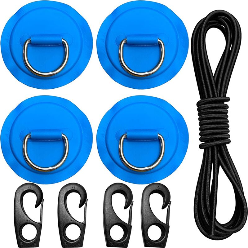 Pad Eye Cord KitD-Ring Bungee Shock CordHooks-Deck Lashing Ring with Plate for Boat Kayak AccessoriesBlue