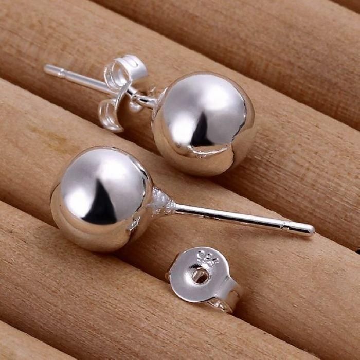 925Silver color cute hot women lady nice wedding fashion 8mm beads earrings Simple stud silver earrings ,E073