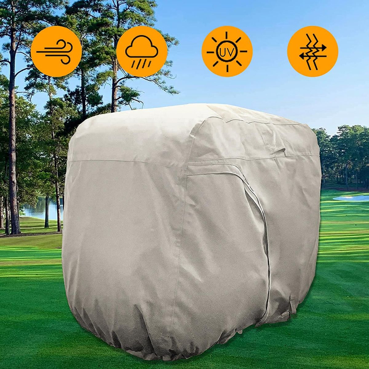 Premium Golf Cart Cover 2-Passenger Buggy Rain Cover Dustcover Khaki