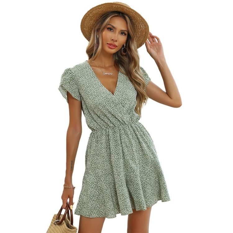 Women Green Leopard Print Wide-leg Jumpsuit