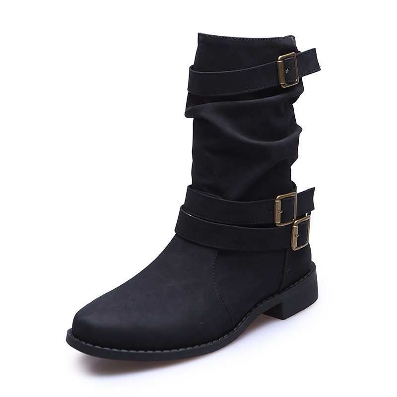 New Ladies Boots Lady Shoes Party Women Boots Mid Calf Boots Square Heels Knee Black
