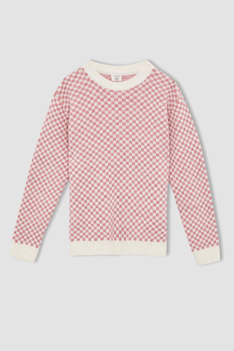 Girl - Regular Fit C Neck Long Sleeve Tricot Pullover - Purple