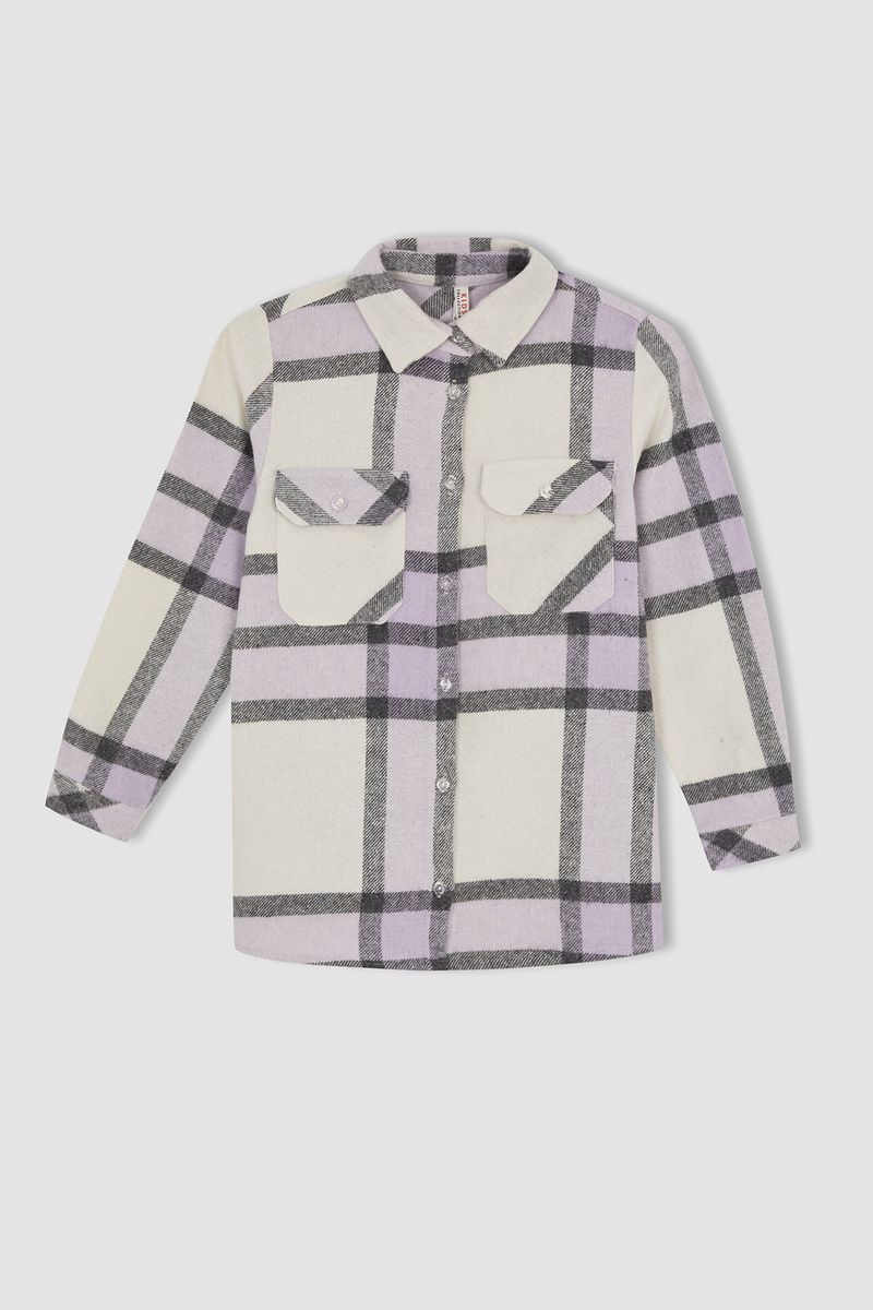 Girl - Oversize Fit Woven Long Sleeve Shirt - Purple