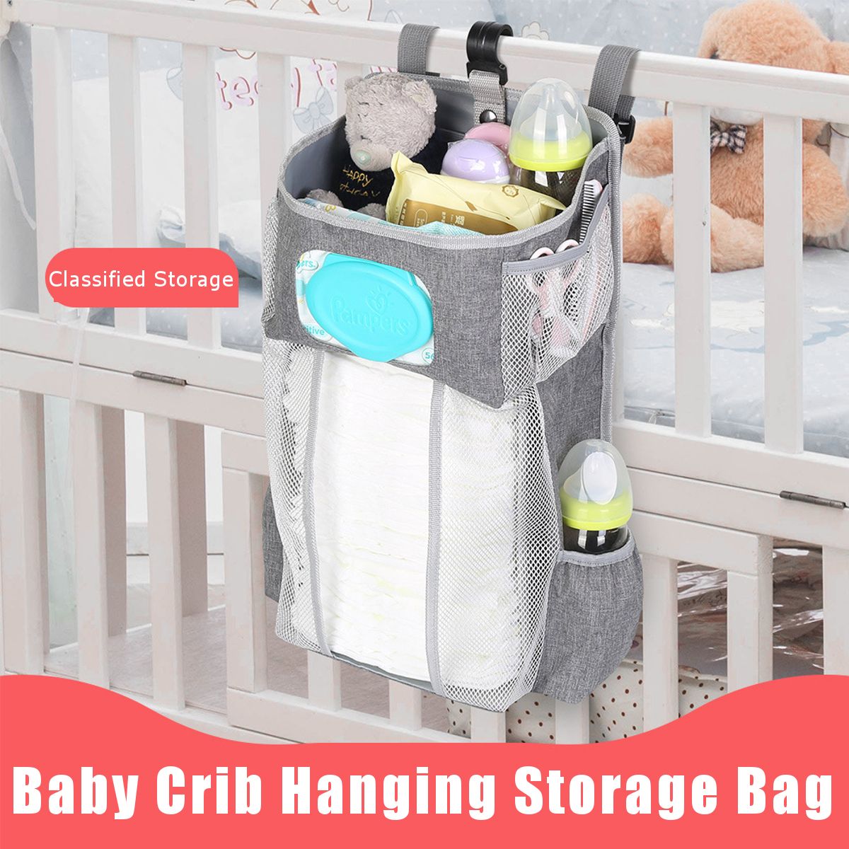Baby Crib Cot K Bed Storage Bag Hanging Pocket Diaper Nappy