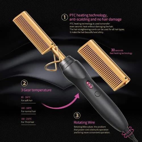 Electric Hot Hair Straightening Comb