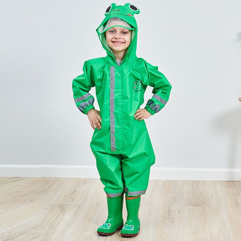 Kids Cartoon Animal Waterproof Jumpsuit Raincoat Boys Girls Children Rainwear Hooded Raincoat Suit, Size:M(Green)