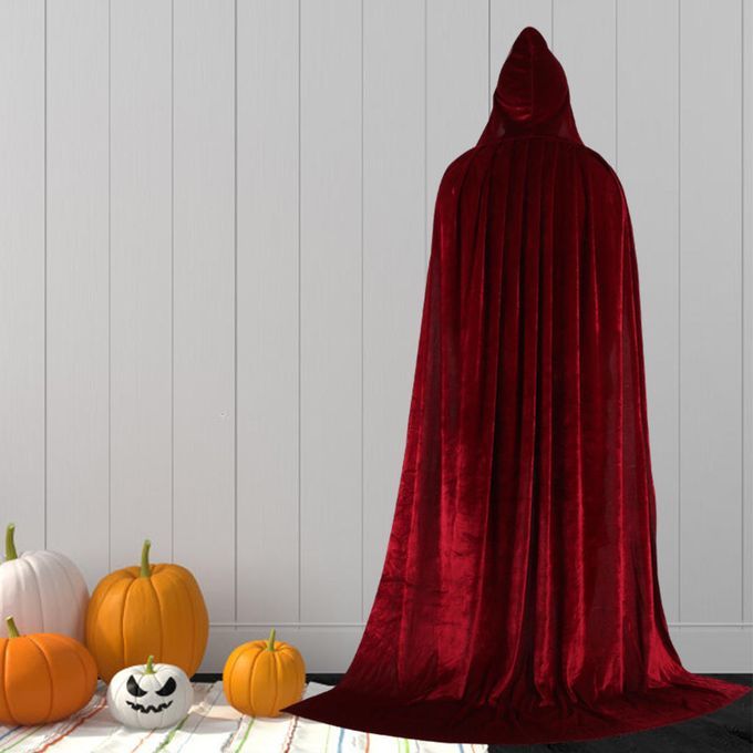Adult Velvet Hooded Cloak Cape Extra Long Deluxe 170cm Wine Red