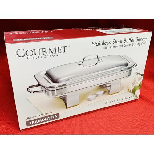 Gourmet Stainless Steel Buffet Server With Tempered Glass