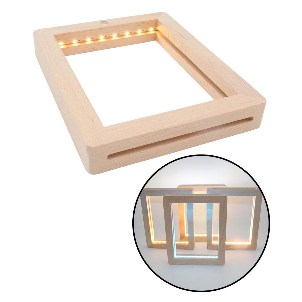 Wood Picture Frame Adjustable Brightness Lamp Decor 21cmx17cmx2cm