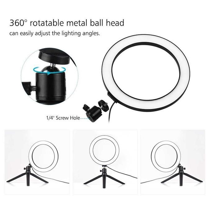 10 Inch LED Ring Selfie Light Dimmable Photography Lighting Kit USB Rechargeable Light with Tripod for Live Video